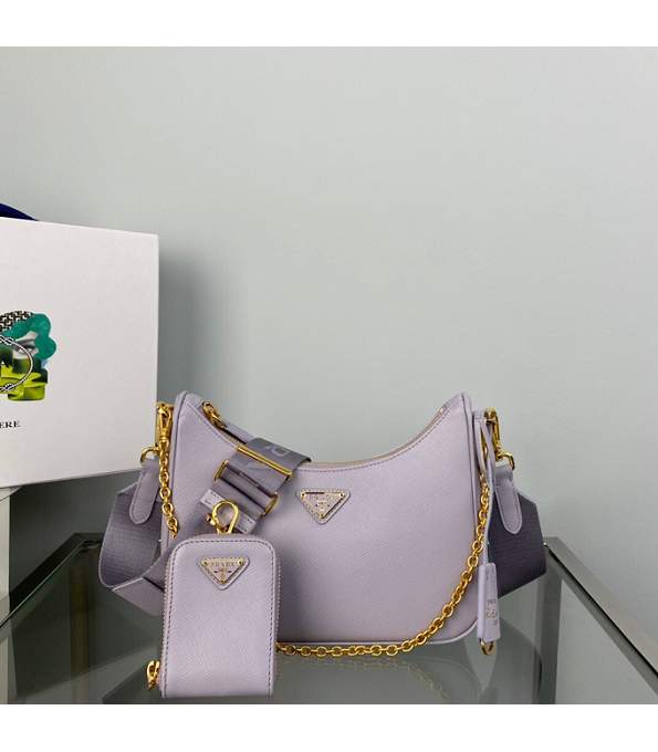 Prada Re-Edition 2005 Light Purple Original Cross Veins Leather Golden Chain Mini Hobo Bag