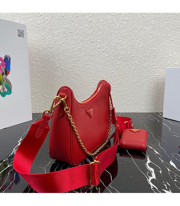 Prada Re-Edition 2005 Red Original Cross Veins Leather Mini Hobo Bag With Checking IC Chip-1