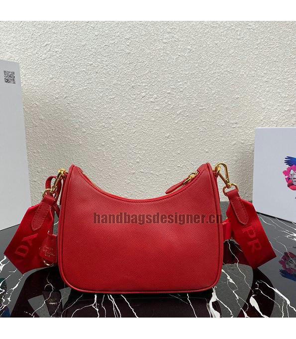 Prada Re-Edition 2005 Red Original Cross Veins Leather Mini Hobo Bag With Checking IC Chip-2