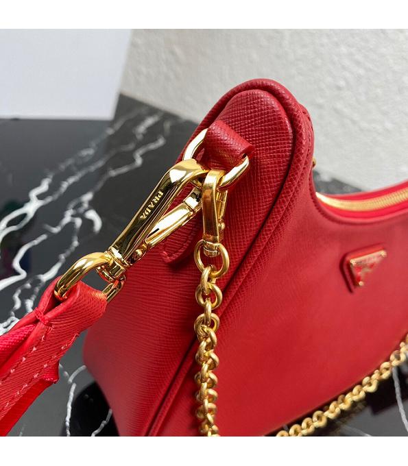 Prada Re-Edition 2005 Red Original Cross Veins Leather Mini Hobo Bag With Checking IC Chip-5