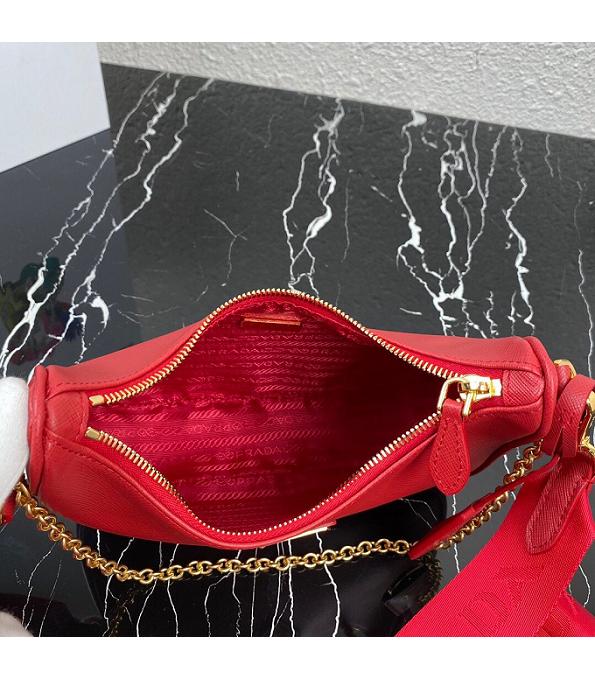 Prada Re-Edition 2005 Red Original Cross Veins Leather Mini Hobo Bag With Checking IC Chip-7