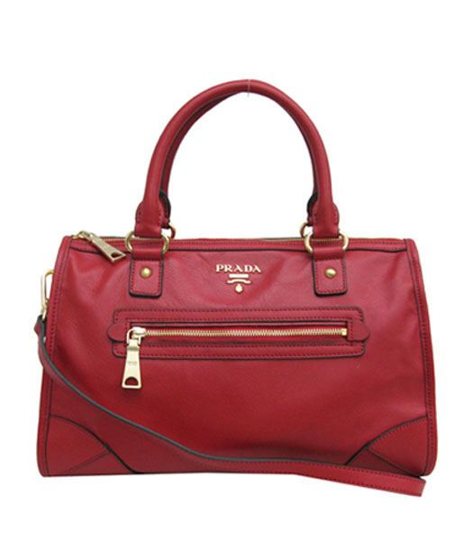 Prada Red Leather Shoulder Tote Bag
