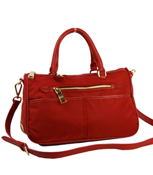 Prada Red Nylon With Imported Leather Tote Handbag
