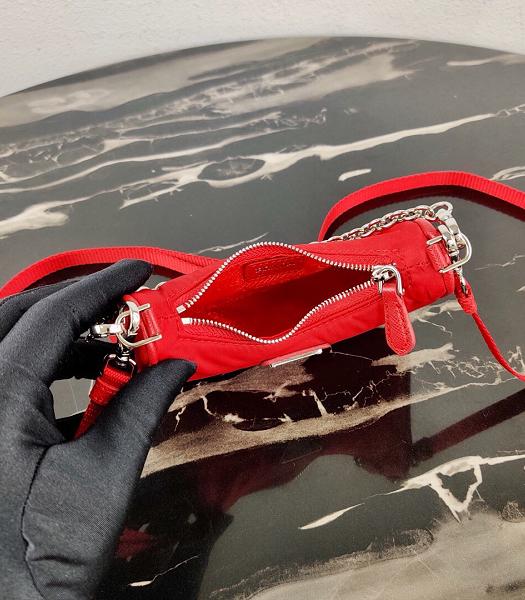 Prada Red Nylon With Original Leather Mini Hobo Bag-1