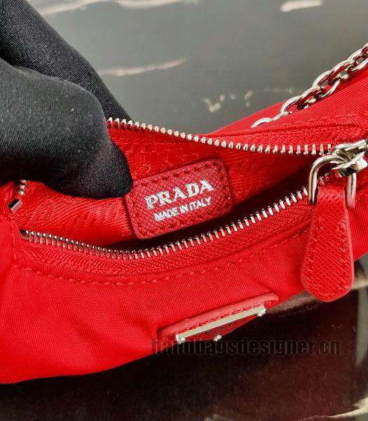 Prada Red Nylon With Original Leather Mini Hobo Bag-2