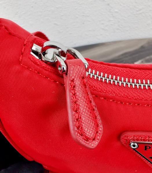 Prada Red Nylon With Original Leather Mini Hobo Bag-3