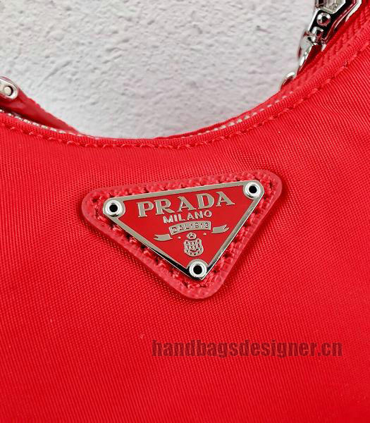 Prada Red Nylon With Original Leather Mini Hobo Bag-4