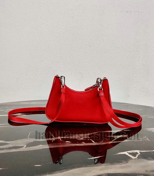Prada Red Nylon With Original Leather Mini Hobo Bag-7