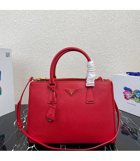 Prada Red Original Saffiano Cross Veins Leather Medium Galleria Bag
