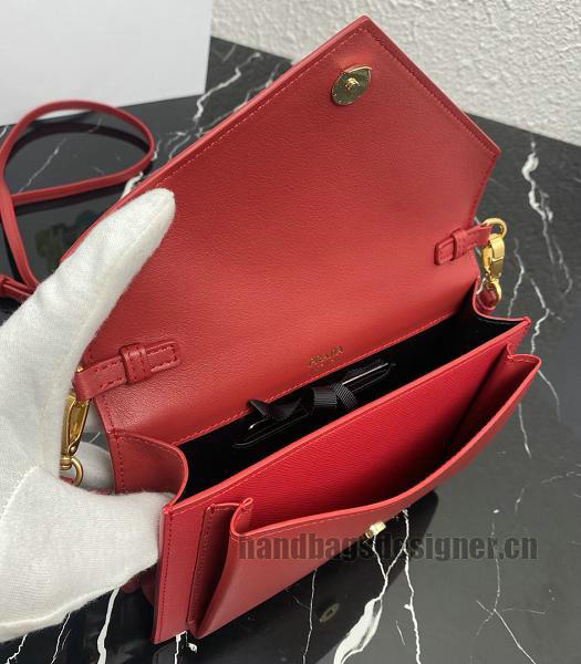Prada Red Saffiano Cross Veins Leather Mini Shoulder Bag-2