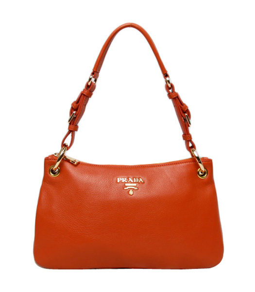 Prada Saccha Sottospalla Orange Leather Shoulder Bag
