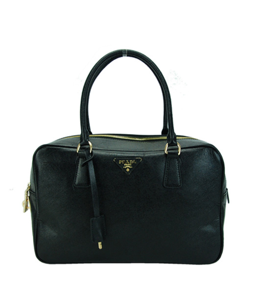Prada Saffiano Black Calfskin Leather Top Handle Bag