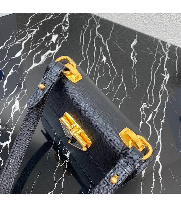 Prada Saffiano Black Original Cross Veins Leather Golden Metal Symbole Shoulder Bag-5