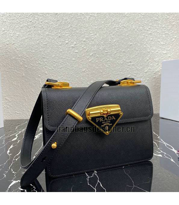 Prada Saffiano Black Original Cross Veins Leather Golden Metal Symbole Shoulder Bag-6