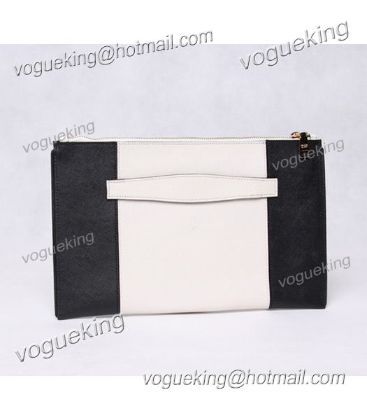 Prada Saffiano Black/White Cross Veins Leather Clutch-1