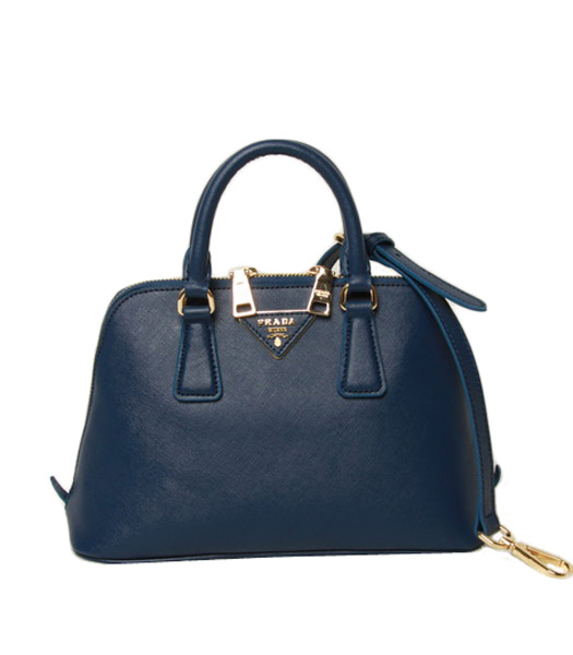 Prada Saffiano Blue Cross Veins Leather Two-Handle Bag