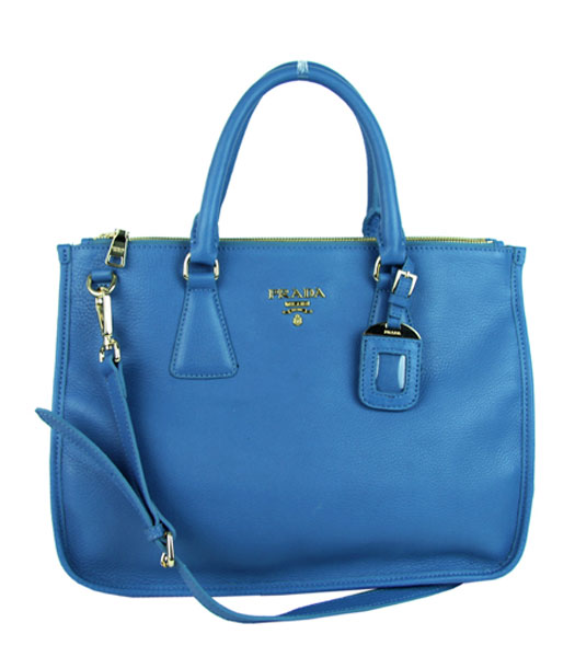 Prada Saffiano Blue Imported Leather Tote Handbag