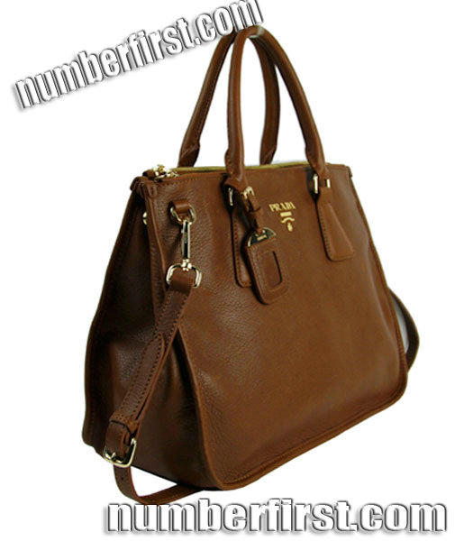 Prada Saffiano Coffee Imported Leather Tote Handbag-2