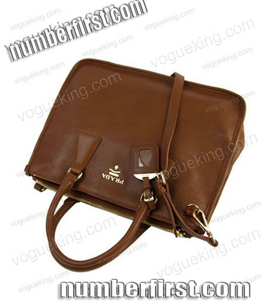 Prada Saffiano Coffee Imported Leather Tote Handbag-3