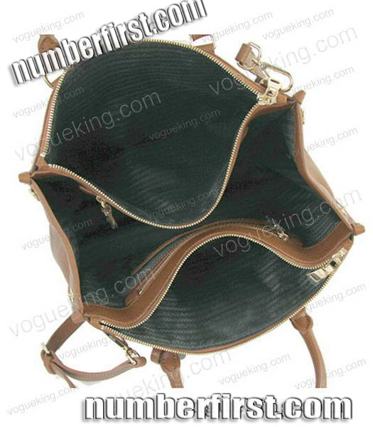 Prada Saffiano Coffee Imported Leather Tote Handbag-5
