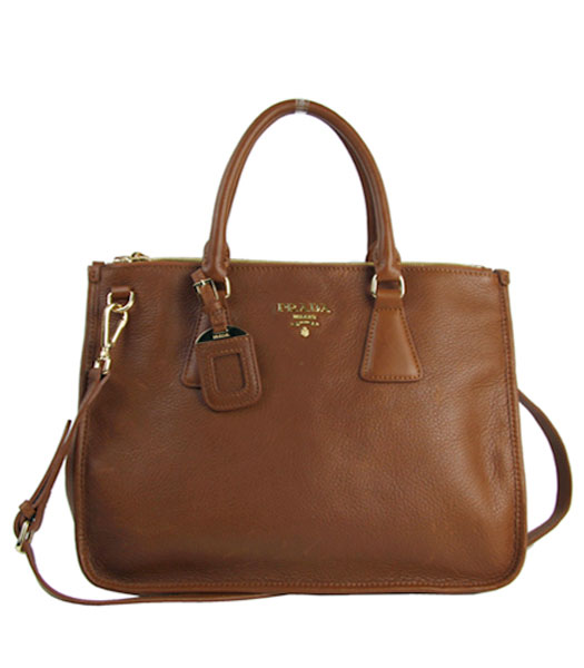 Prada Saffiano Coffee Imported Leather Tote Handbag
