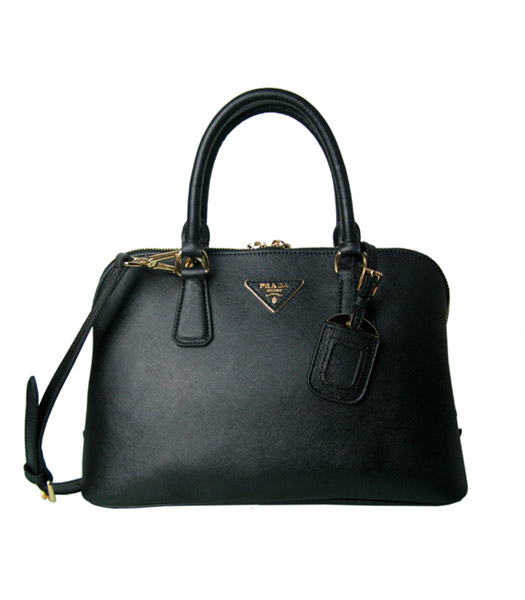 Prada Saffiano Cross Veins Leather Top Handle Bag Black