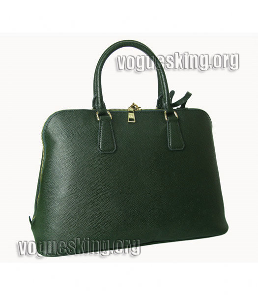 Prada Saffiano Cross Veins Leather Top Handle Bag Dark Green-1