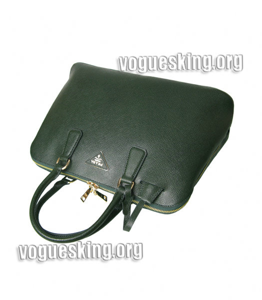 Prada Saffiano Cross Veins Leather Top Handle Bag Dark Green-4