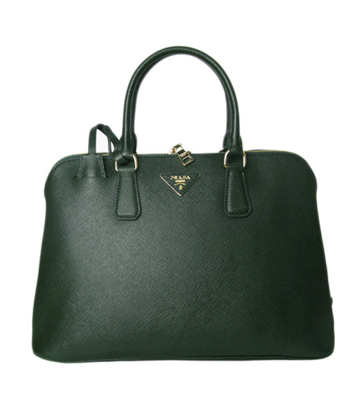 Prada Saffiano Cross Veins Leather Top Handle Bag Dark Green