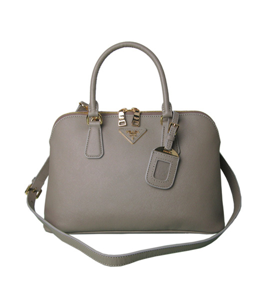 Prada Saffiano Cross Veins Leather Top Handle Bag Grey