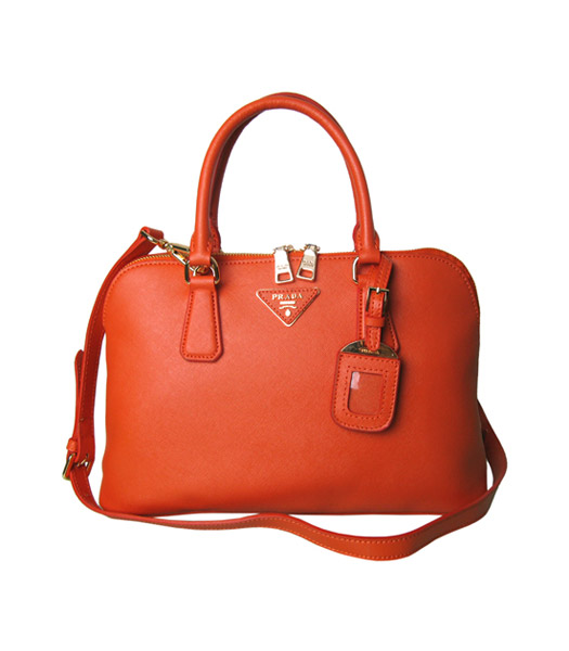 Prada Saffiano Cross Veins Leather Top Handle Bag Orange