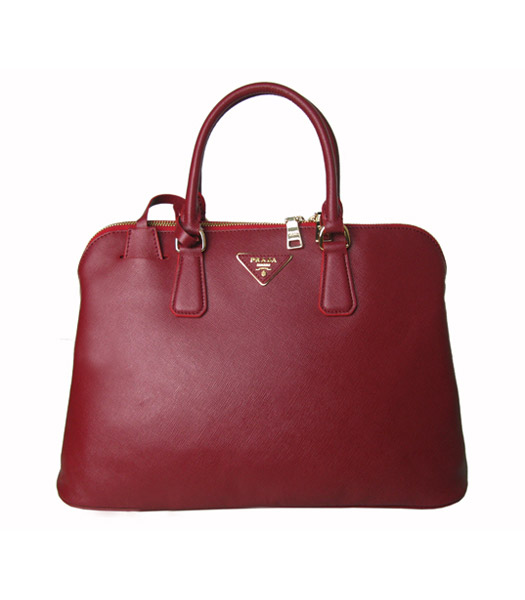 Prada Saffiano Cross Veins Leather Top Handle Bag Red