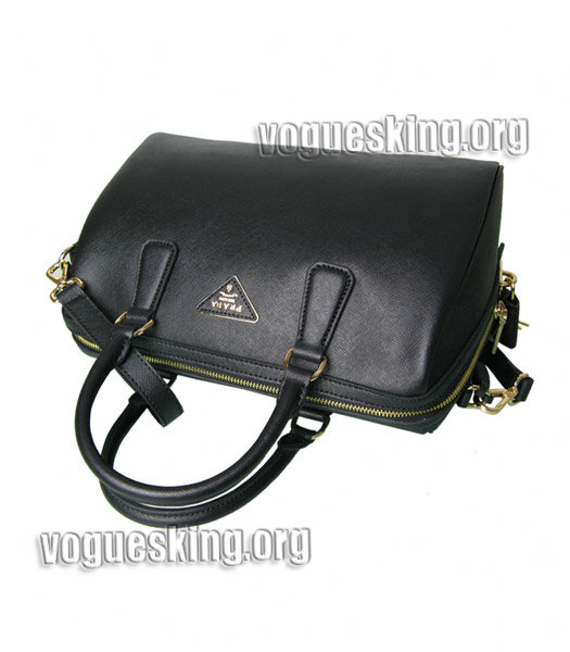 Prada Saffiano Cross Veins Leather Tote Handbag Black-3