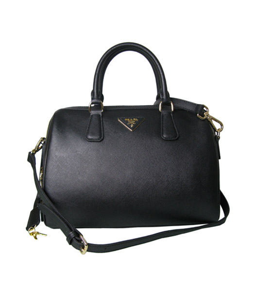Prada Saffiano Cross Veins Leather Tote Handbag Black