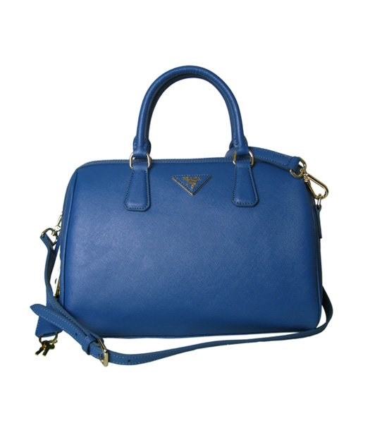 Prada Saffiano Cross Veins Leather Tote Handbag Blue