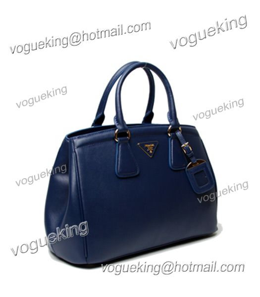 Prada Saffiano Dark Blue Cross Veins Leather Top Handle Bag-2