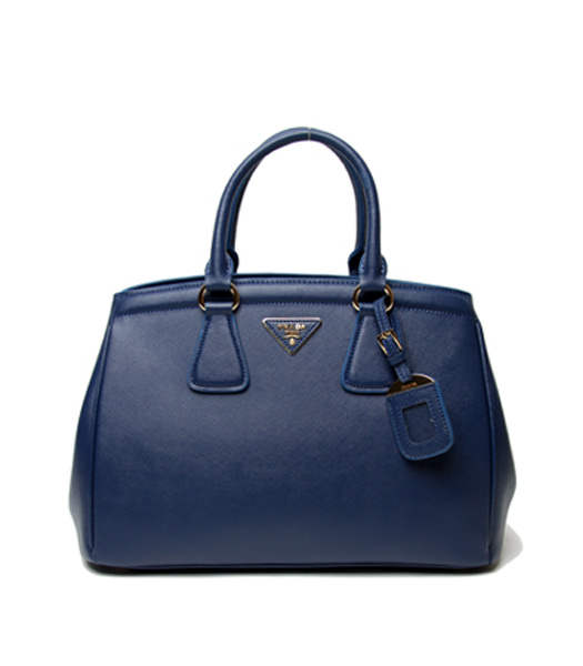 Prada Saffiano Dark Blue Cross Veins Leather Top Handle Bag