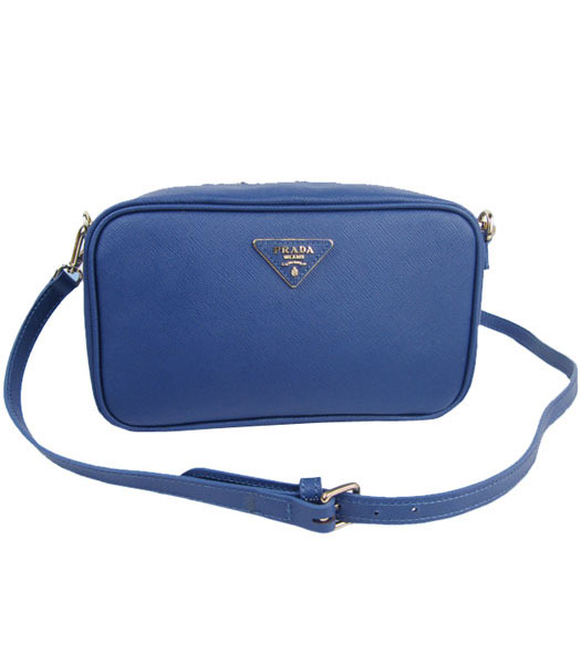 Prada Saffiano Dark Blue Leather Pochette Shoulder Bag