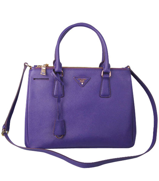 Prada Saffiano Dark Purple Calfskin Leather Tote Small Bag