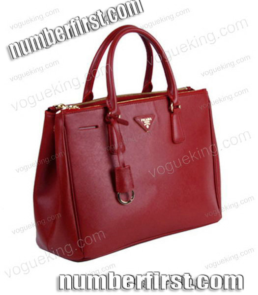 Prada Saffiano Dark Red Calfskin Business Tote Handbag-2