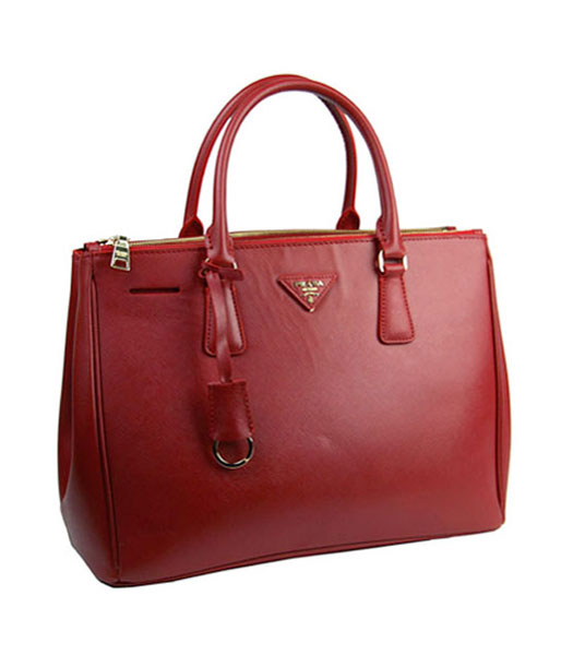 Prada Saffiano Dark Red Calfskin Business Tote Handbag