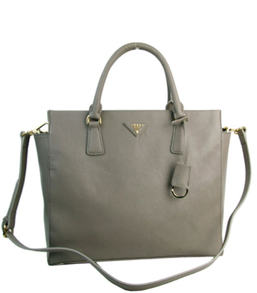 Prada Saffiano Grey Calfskin Leather Tote Bag