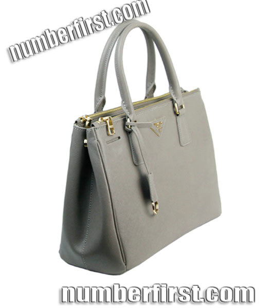 Prada Saffiano Grey Calfskin Leather Tote Small Bag-2