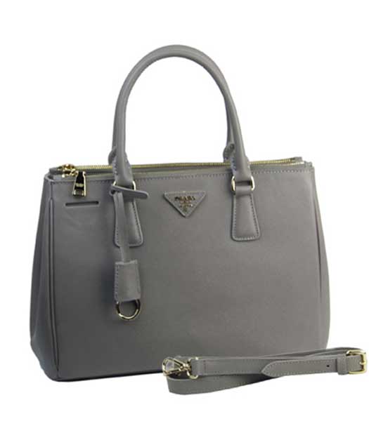 Prada Saffiano Grey Calfskin Leather Tote Small Bag
