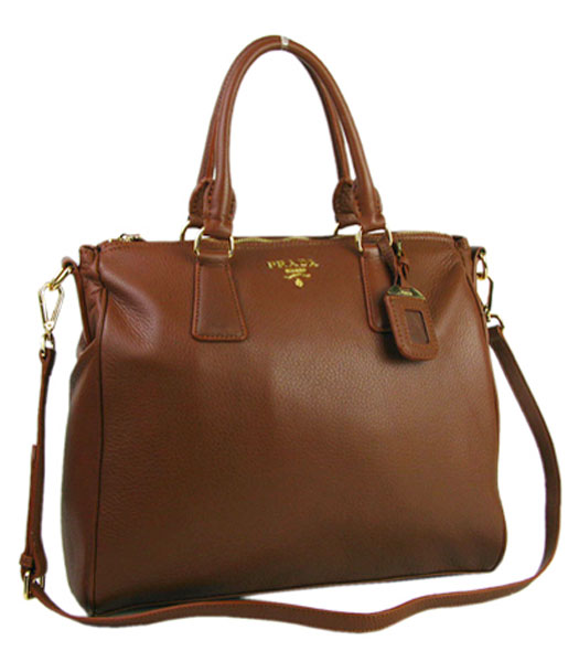 Prada Saffiano Imported Leather Handbag Coffee