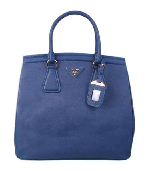 Prada Saffiano Leather Top Handle Bag Dark Blue