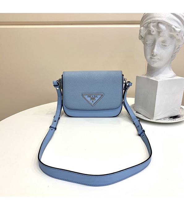 Prada Saffiano Light Blue Original Cross Veins Leather Shoulder Bag