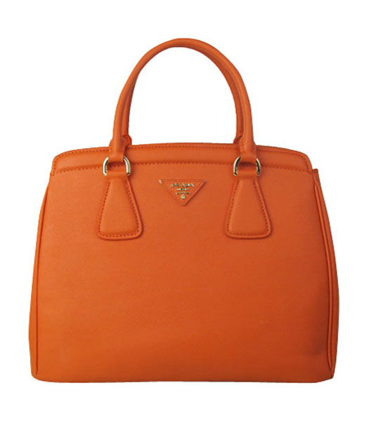 Prada Saffiano Lux Tote Bag Orange Cross Veins Leather
