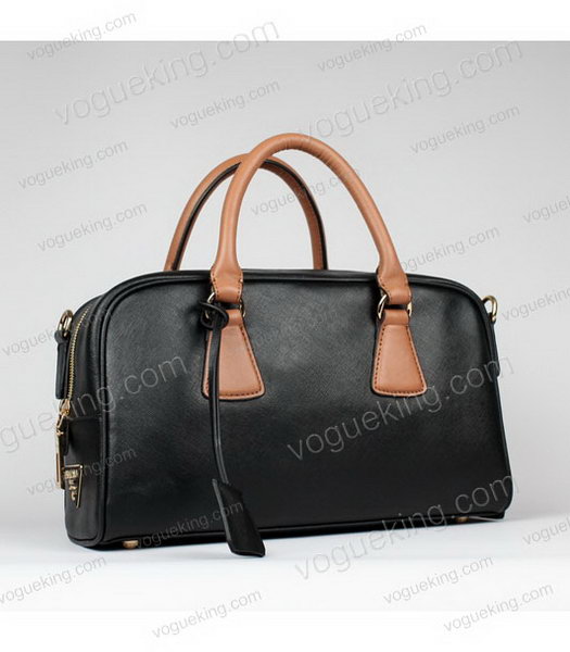 Prada Saffiano Medium BlackApricot Calfskin Leather Tote Handbag -1