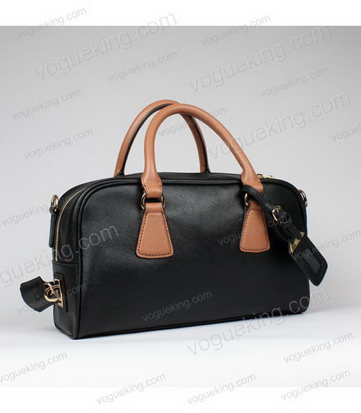 Prada Saffiano Medium BlackApricot Calfskin Leather Tote Handbag -2